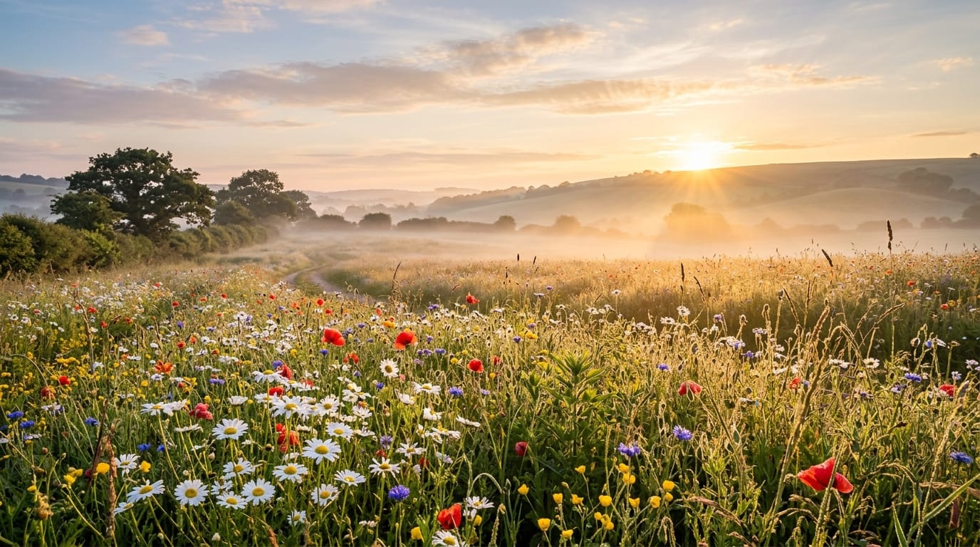 Sunrise over a meadow