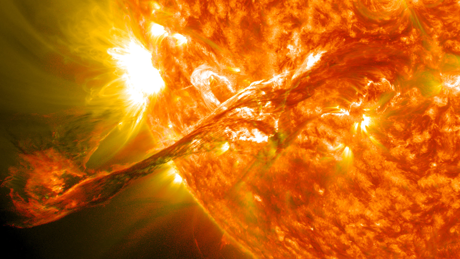 Sun ejecting a massive amount of solar material into space, taken from space by NASA's Solar Dynamics Observatory in August 2012